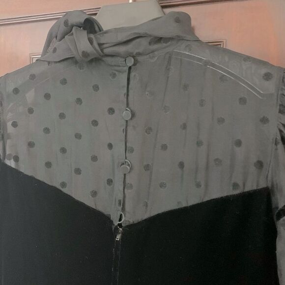 Rickie Freeman for Teri Jon Black Dot Silk Chiffon Velveteen Occasion Dress - Picture 7 of 9